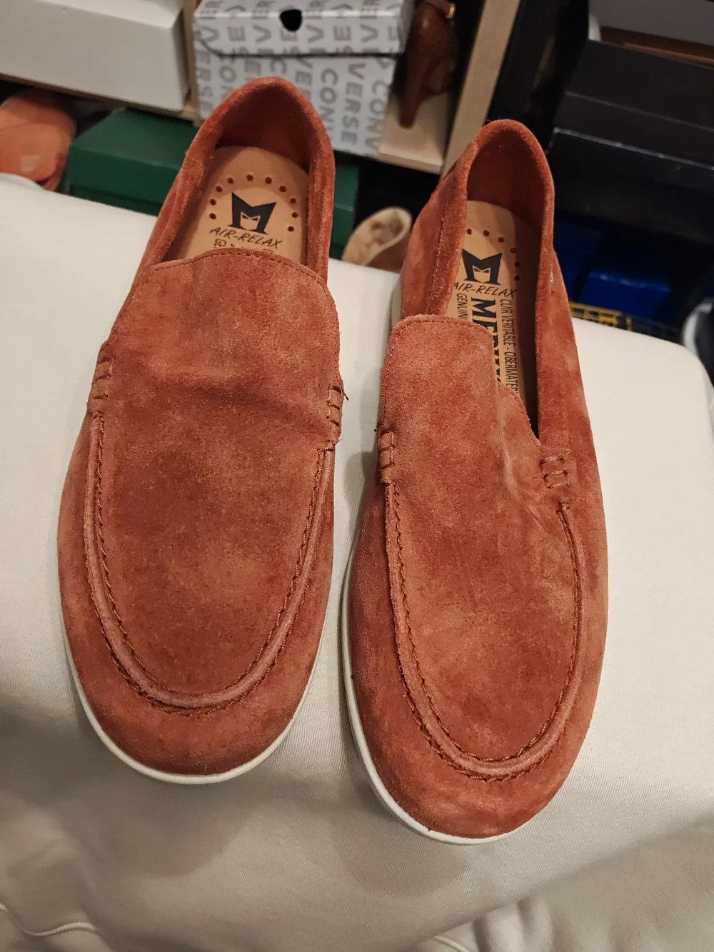 Mephisto Men's Suede Slip-On Loafers in Rust Orange 8